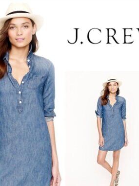 J. Crew Denim Chambray Shirt Dress Collared Button Front Office Size Medium